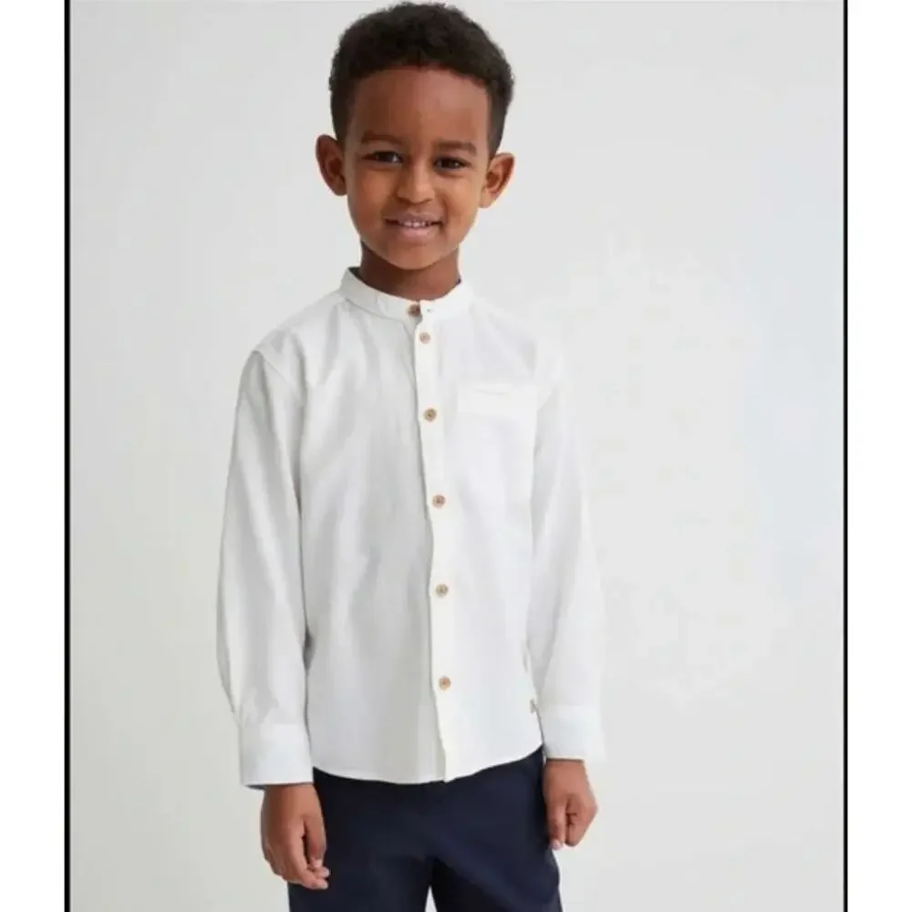 H&M Boys Gray Blue Mock Neck Lightweight Woven Button Down Shirt Size 10 Casual